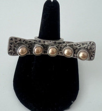 MELANIE DeLUCA Five Gold Pearl Sterling Silver Ring Size 8.75 picture