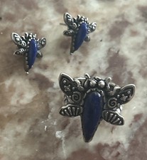 Carolyn Pollock Sterling Silver Lapis Lazuli Gemstone Firefly Ring Earrings Set picture