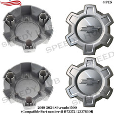 4 NEW Center Caps FOR 19 - 23 Chevrolet Silverado 1500 Painted Silver 84173372 picture