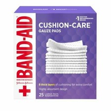 Band-Aid Brand Cushion Care Large Gauze Pads Highly Absorbent Design 25 Ct 6Pack picture