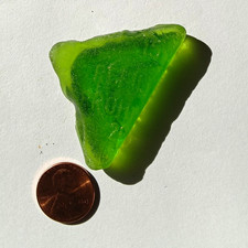 Rare Large Green Frosted Triangular Beach Glass Piece Surf Tumbled Shard picture