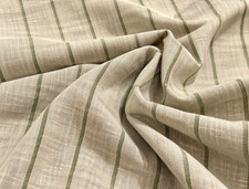 100% Flax Linen Fabric Olive Green Stripe Yarn Dyed Natural 56
