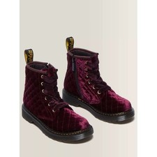 Dr. Martens 1460 Junior Boots Size 13 Cherry Red Velvet Quilted Lace-Up Zip picture