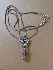 Brighton Silver Plated Floating Heart Badge Clip Lanyard Necklace 34” Adjustable picture