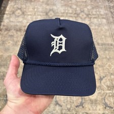 VTG 90s Detroit Tigers Plain Logo MLB Navy Rope Old English SnapBack Hat Cap New picture