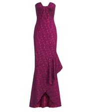 THEIA Aimee Strapless Jacquard Sangria Metallic Gown Maxi Dress Women’s Sz 0 picture