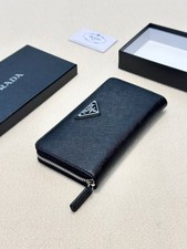 PRADA Black Saffiano Leather Zip-Around Long Wallet 20×10cm picture