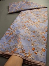 Brocade Fabric, Periwinkle Jacquard fabric Floral brocade Orange Jacquard 5yards picture
