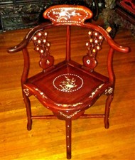 Antique Vintage Art Deco Chair Chinese Cherry Blossom Rosewood Pearl MOP  picture