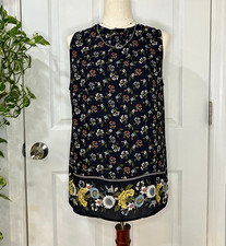 NWT LOFT Women's Navy Multicolor Floral Chiffon Sleeveless Tank Blouse M/L picture