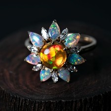 My Shining Star - Fire Opal Marquise Cut Diamond Engagement Ring 18K Gold picture