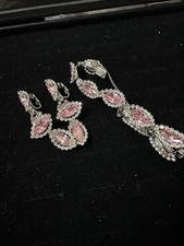 Vintage Signed Weiss Clear & Pink Rhinestone Bracelet & Earrings Set picture