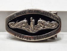 Vintage USS Rhode Island SSBN-740 STS2/SS Barton Box Frame Belt Buckle USA Made picture