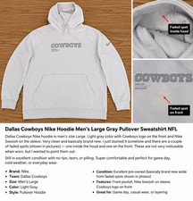 Nike Dallas Cowboys Hoodie Men’s Large Gray Pullover Sweatshirt NFL picture