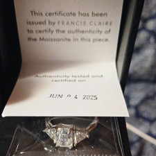 FRANCIS CLAIRE 14k White Gold Radiant Moissanite 3-Stone Ring Size 7 picture
