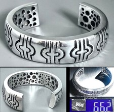 VINTAGE HEAVY STERLING SILVER  WIDE CUFF BRACELET 66.2g MODERNIST STATEMENT picture
