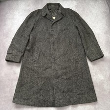 Vintage Harris Tweed Coat Mens L Gray Wool Overcoat Long Macys Mens Store picture