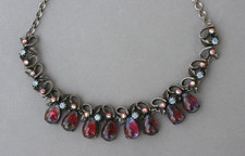 Vintage FLORENZA Tear Drop Watermelon/ AB Round Rhinestones Necklace Signed picture