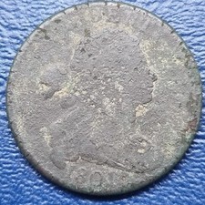 1801 Draped Bust Large Cent 1c Early Copper Coin VG+ Details #71250 picture