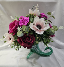 STUNNING Magenta Artificial Flower Arrangement in Blown glass Cornucopia picture
