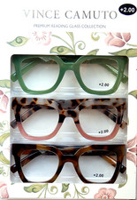 VINCE CAMUTO 3 PK PREMIUM READING GLASSES COLLECTION READER +1.50+2.00+2.50+3.00 picture