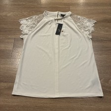Worthington Womens Top White Size M Medium Lace Sleeve Blouse picture