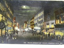 Vintage c1910 Kansas City Missouri Main Street View by Night Postcard P16 picture