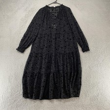 LOFT Midi Dress Womens Large Black Star Chiffon Tiered Celestial Boho Swing picture