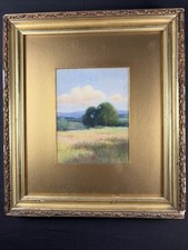 Signed JOHN WILLARD RAUGHT 1902 Small OIL PAINTING on Paper HAYFIELD in FRANCE picture