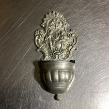 Vintage Pewter Holy Water FONT Religious Collectible 8.5” picture