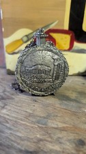 Vtg Rare Antique 19th Greek Balkan Brass Gun Powder Flask Bottle Saint George picture