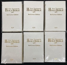 Holy Bible New Testament KJV White Mini Leatherette Cover 4.5” x 3” Set of 6 picture