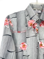 VTG 1970s Floral Psychedelic Retro Disco Hippie Button Up Dagger Collar Top med picture
