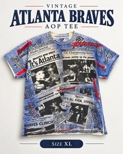 JERZEES Vintage Atlanta Braves AOP All Over Print T-Shirt XL MLB Baseball picture