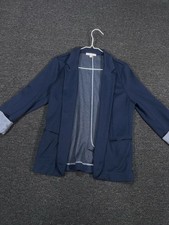 Skies Are Blue Blazer Women’s Medium Blue Asa Knit Open Front Pockets Stretch picture