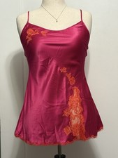 VTG Victoria's Secret Pink Satin Orange Lace Slip Dress Mini Chemise S Y2K picture