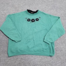 Morning Sun Sweatshirt Womens Size L Floral Embroidered Double Collar Retro picture