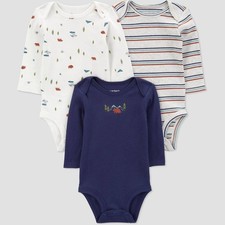 Carter's Just One You Baby Boys' 3pk Long Sleeve Bodysuit Blue  Size 9M NWT picture