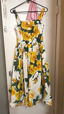 Dolce & Gabbana S Floral Rose Print Cotton Pleated Midi Dress Square Neck picture