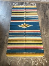 Vintage Mexican Saltillo Striped Fringed Long Table Runner Textile picture