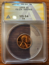 1959-P Lincoln Cent / Penny  - DDO FS-104 - Doubled Die Obverse - ANACS MS 64 RB picture