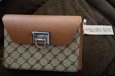 Malibu Skye Brown/Beige Geometric Zip-Around Credit Card Slots Wallet/Crossover picture