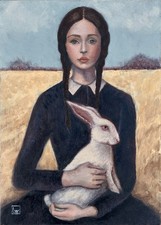 Original Portrait Woman Rabbi Oil Painting Matte Board 5x7 by Lawn Walker picture