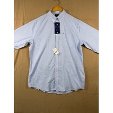 Stafford Travel Regular Fit Stretch Oxford Shirt Blue Stripe 18 36-37 NWT picture