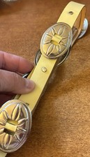 Ladies Vintage Western Yellow Leather Belt Silver Conchos,buckle Tip Size Med-Lg picture