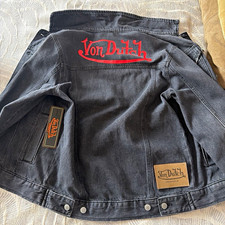 Von Dutch Women's Black Jean Jacket XS Logo Back Button Front Collared Pockets picture