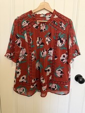 Anthropologie Daniel Rainn burnt orange floral blouse top L picture