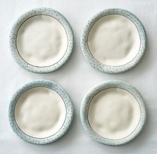 4 RAE DUNN Saks Fifth Ave Plates Polka Dots Blue Rim Dimpled Harlequin Easter picture