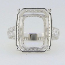 Cushion Shape 20x15mm 4-Prong Semi Mount Ring 925 Silver Statement Cocktail Band picture