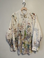 Vintage 90s Artist Paint Splattered Distressed Painters Button Down Shirt Smock picture